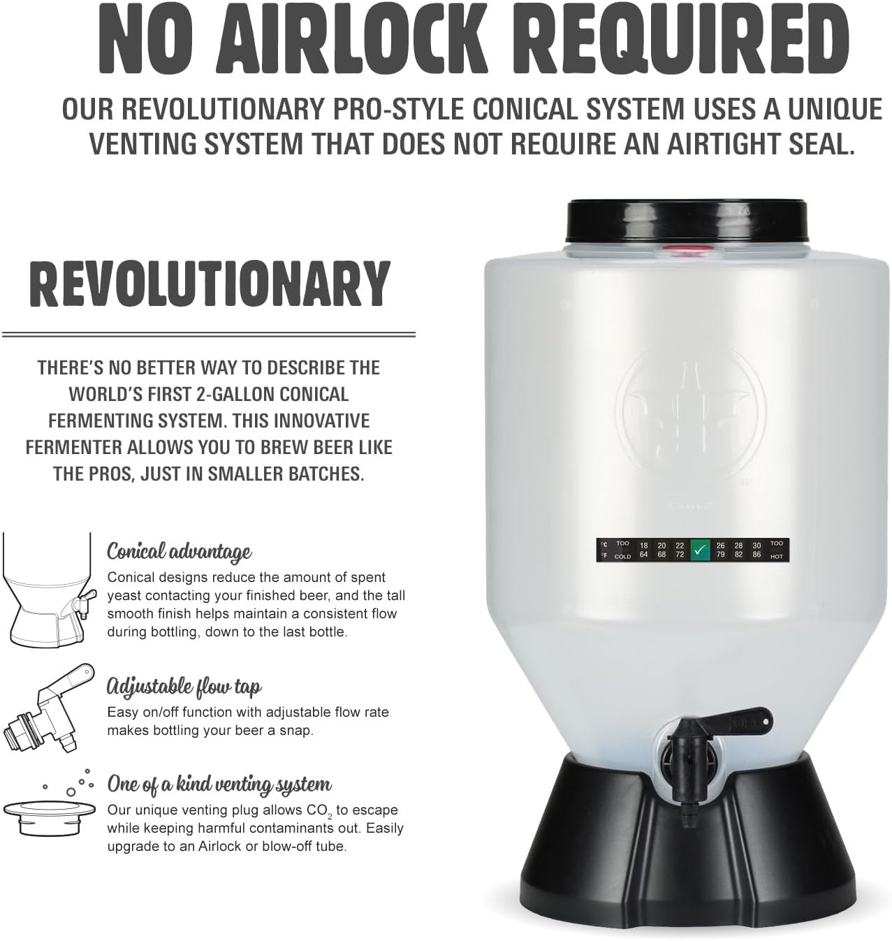 Hard Cider Kit w/Bottles – NO AIRLOCK OR SIPHON REQUIRED – Conical Fermenter Eliminates Sediment and Makes Wicked-Good Home Made Hard Cider - 2 Gal. Hard Cider Recipe included