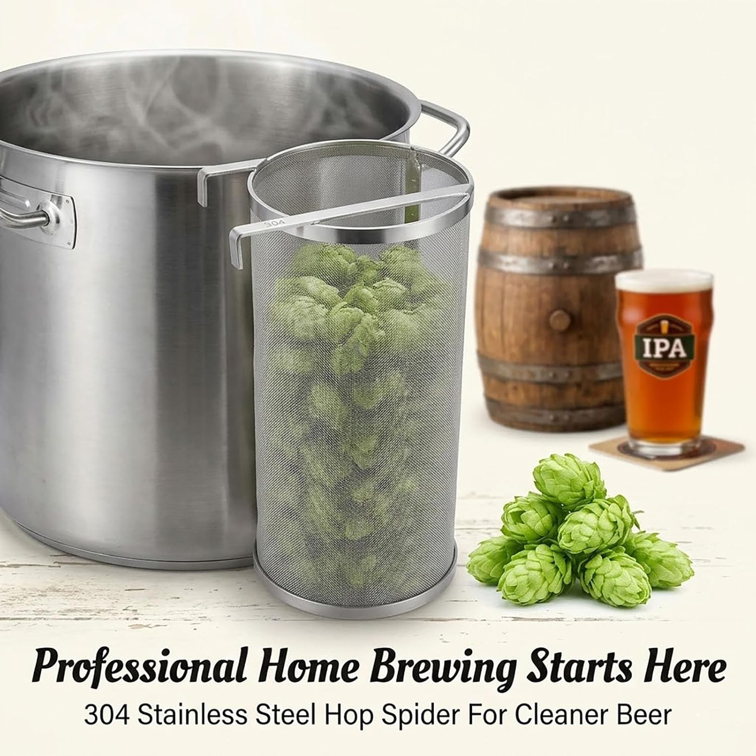 Hop Spider 300 Micron Mesh Stainless Steel Hop Filter Strainer for Home Beer Brewing Kettle Large